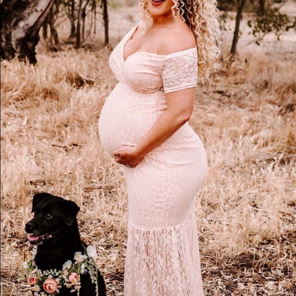 New pink lace maternity dress